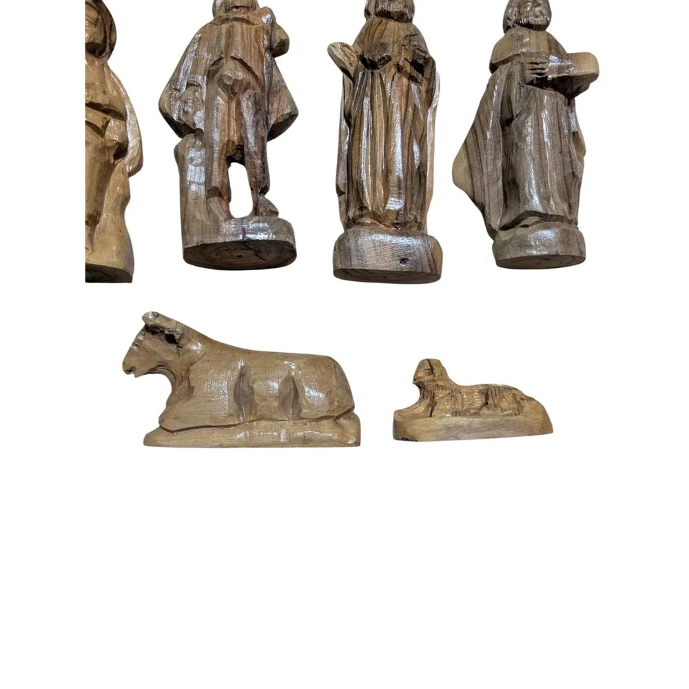 Vintage Hand Carved Olive Wood Nativity Figures‎ Holy Land Folk Art Set